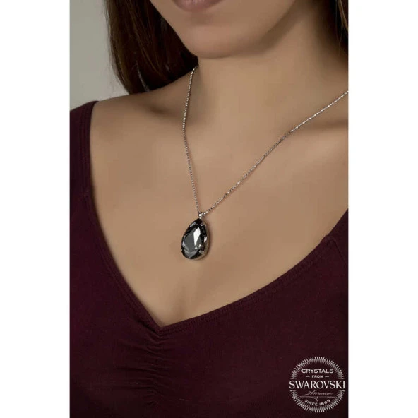Swarovski Crystal Taşlı Top Zincir Damla Gümüş Kadın Kolye ürün görseli 1