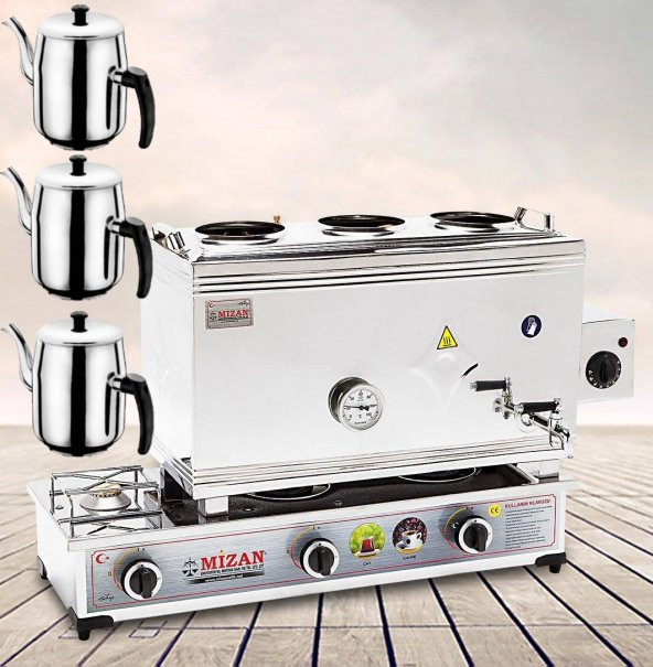 Mizan MC401 Çay Kazanı LPG Tüplü+Elektrikli Üç Demlik Kahveci Ocağı 40 Lt +3 DEMLİK ürün görseli 1
