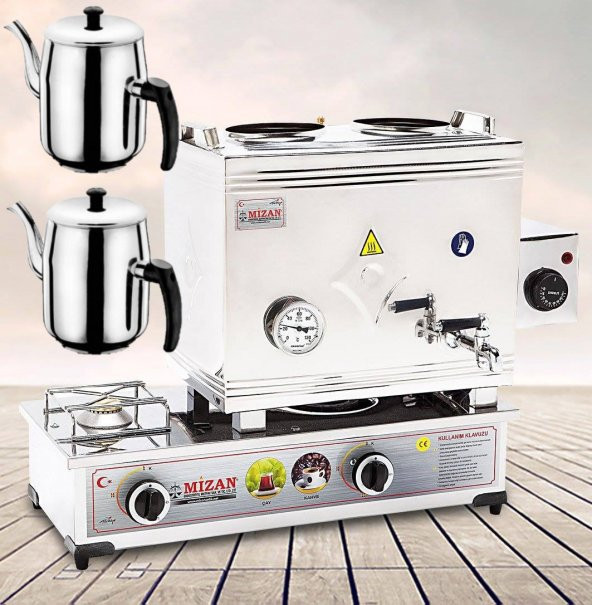 Mizan MC402 Çay Kazanı DoğalGazlı + Elektrikli Çift Demlik Kahveci Ocağı 30 Lt + 2 DEMLİK ürün görseli 1