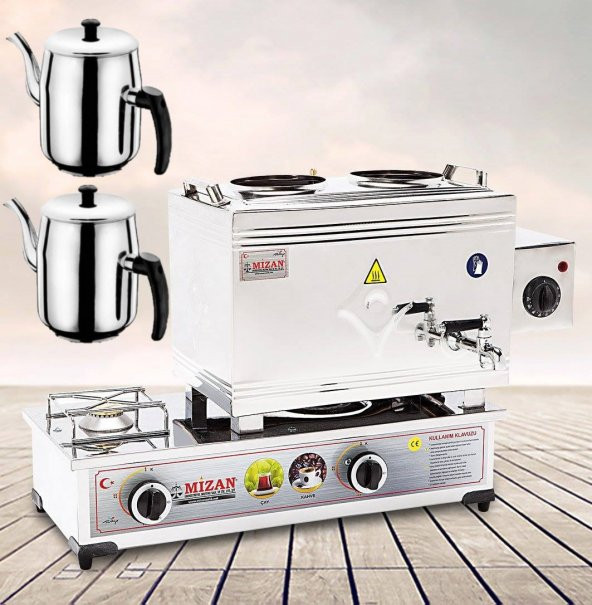Mizan MC403 Mizan Çay Kazanı DOĞALGAZ + Elektrikli Çift Demlik Kahveci Ocağı 20 Lt + 2 DEMLİK ürün görseli 1