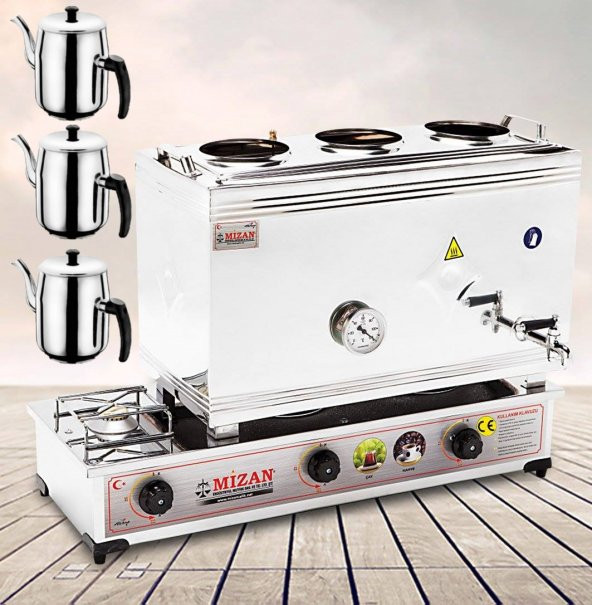 Mizan MC104 Mizan Çay Kazanı DOĞALGAZ Üç Demlik Kahveci Ocağı 40 Lt +3 DEMLİK ürün görseli 1