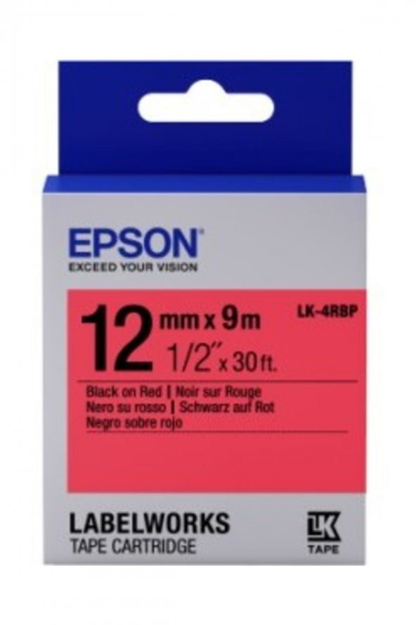 Epson LK-4RBP C53S654007 Kırmızı Üzerine Siyah Orjinal Etiket Şeridi LW-400, LW-600P, LW-K400 ürün görseli 1