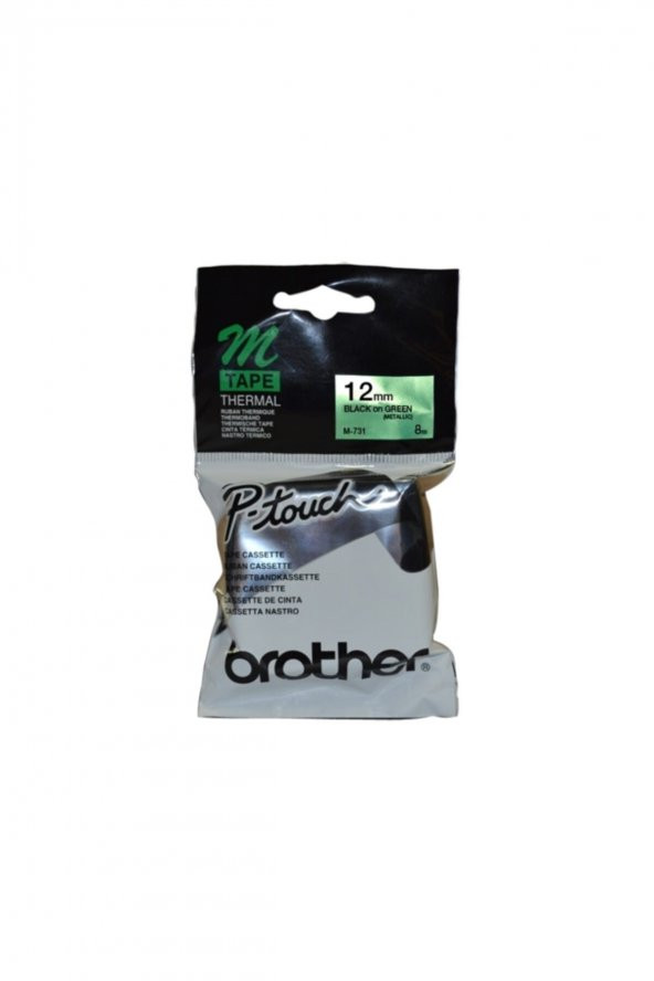 BROTHER M-731 Yeşil Üzerine Siyah P-Touch Etiket 12mm PT-55 / PT-60 / PT-80 ürün görseli 1