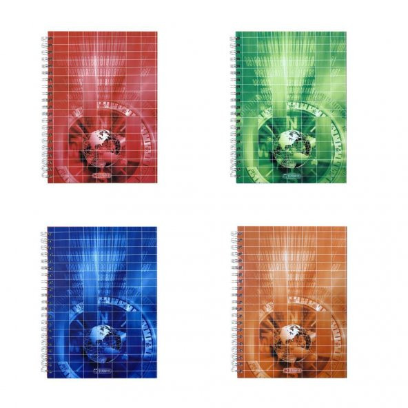 Özgün 20x28 Spiralli Sert Kapak Defter Kareli 120 Yaprak 4 Renk Bölmeli - 4 Adet ürün görseli 1