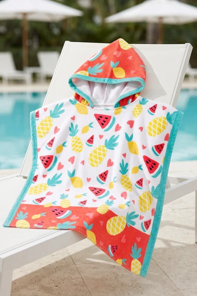 Unisex Çocuk Kapşonlu Plaj Havlusu Panço Havlu Yüzücü Deniz Havuz Bornozu Bebek Banyo Havlusu Fruit ürün görseli 1
