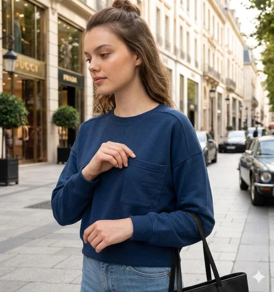 Nors Baldur Crop Sweatshirt Lacivert - Resim 5