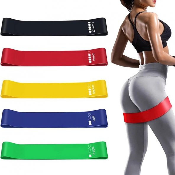 Pilates Direnç Egzersiz Bandı Squat Çalışma Lastiği 5 Li Set ürün görseli 1