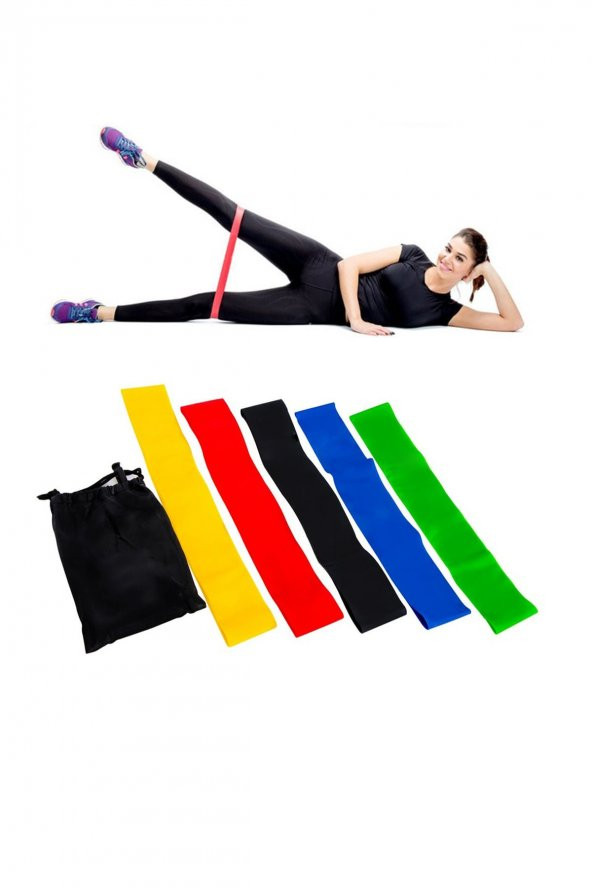 Leyaton 5 Farklı Seviyeli Çantalı Pilates Direnç Bandı Seti ürün görseli 1