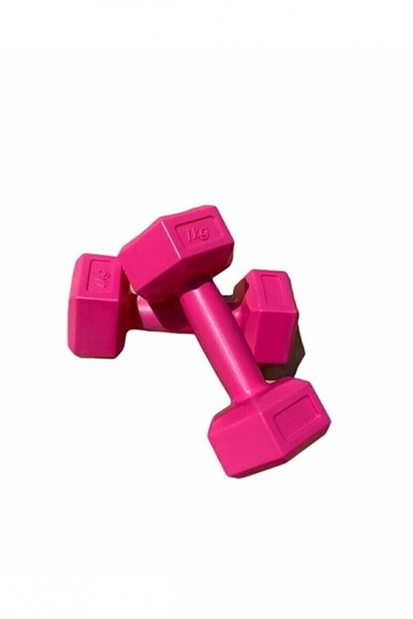 2 Adet Pembe 1 Kg Demir Tozlu Köşeli Toplam 2 Kg Dambıl Seti ürün görseli 1