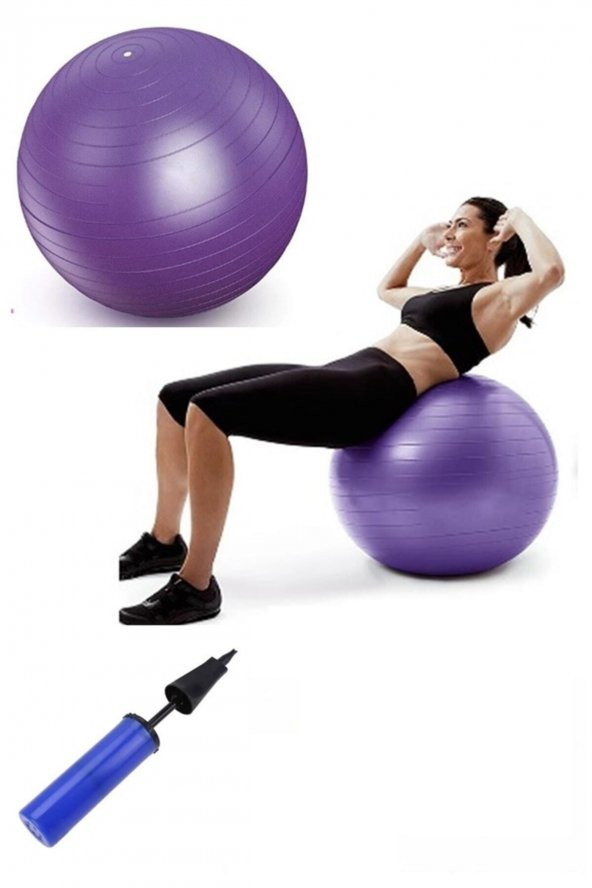 Clifton 65 Cm Fitilli Pilates Topu Ve Pompa Seti Plates Yoga Spor Egzersiz Top Jimnastik Fitness Gym Mor ürün görseli 1