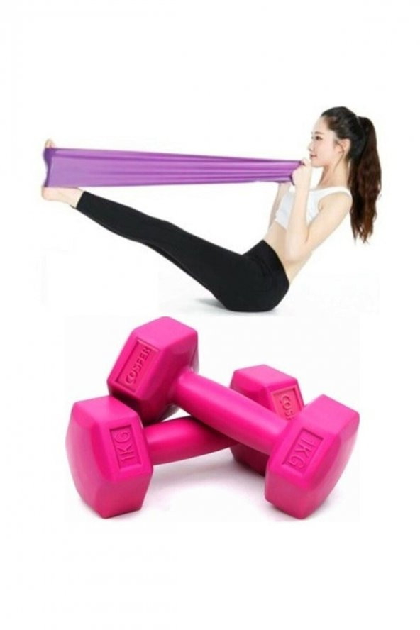 Leyaton 1 Kg X 2 Fuşya Dambıl Orta Drenç Pilates Bandı Lastiği ürün görseli 1