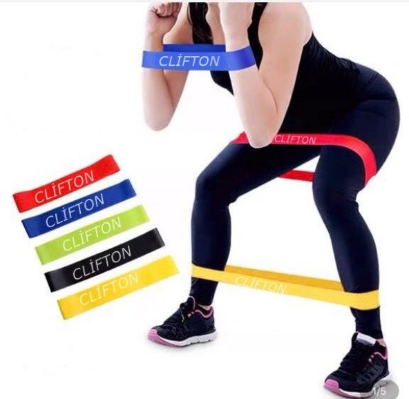 Clifton Çantalı Direnç Bandı Fitness Pilates Esnetme Lastiği 5li Set ürün görseli 1