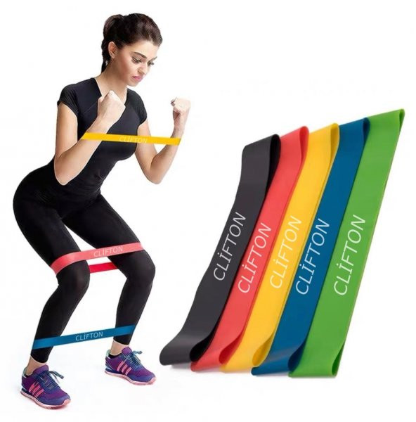 Clifton 5 Li Farklı Dirençte Squat Bandı Hafif Orta Sert Pilates Aerobik Çalışma Lastiği Egzersiz Fitness ürün görseli 1