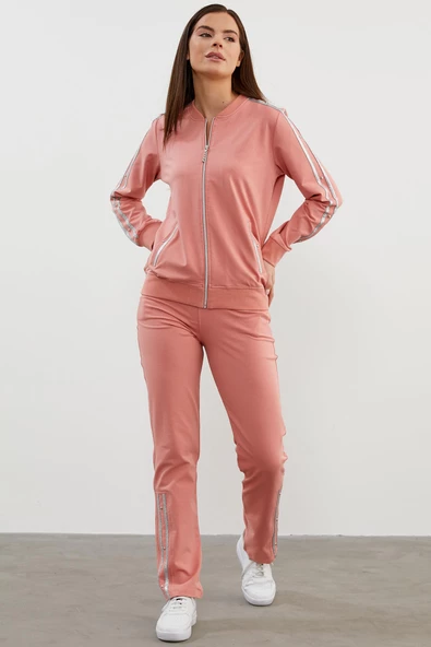 Sim Şerit Detaylı Eşofman Takım - Pembe - Resim 3