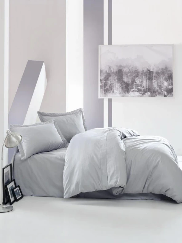Cotton Box Elegant Saten Çift Kişilik Nevresim Takımı - Gri ürün görseli 1