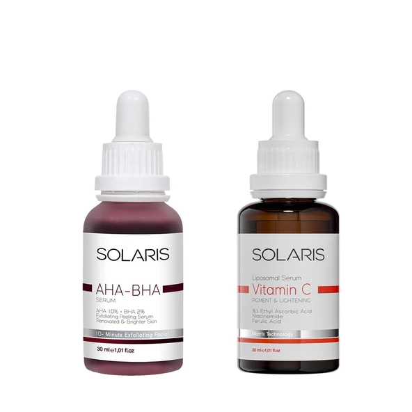 Solaris Cilt Tonu Eşitleyici Canlandırıcı Aha %10 + Bha %2 Serum 30 ml Ve Leke Karşıtı C Vitamini Serum ürün görseli 1