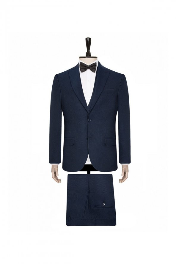Tk1020000211 Mono Yaka Normal Bel Slim Fit Armürlü Mavi Erkek Takım Elbise ürün görseli 1