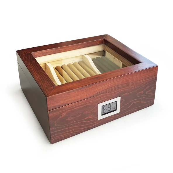 Mezmob Masif Yerli Sedir Ağacı Humidor Puro Kutusu Camlı 2 Bölmeli Dijital ürün görseli 1