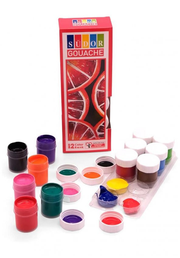 Guaj Boya 12 Renk x 20 Ml Su Bazlı Tüp 1 Paket Südor Guaj Boya Seti Şişe İçerisinde 12 li ürün görseli 1