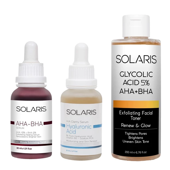 Solaris Cilt Tonu Eşitleyici Aha %10 + Bha %2 Serum Ve Hyaluronik Asit Serum Ve Sıkılaştırıcı Glikolik Tonik ürün görseli 1