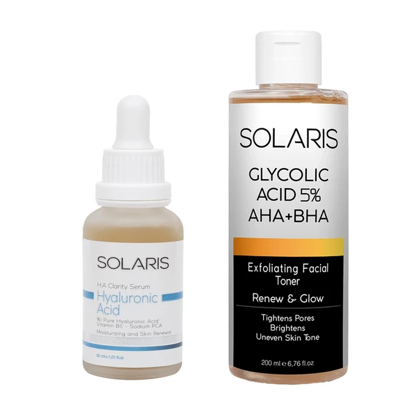 Solaris Hyaluronik Asit - B5 Nemlendirici Serum 30 ml Ve Gözenek Sıkılaştırıcı Aha Bha Glikolik Asit Tonik ürün görseli 1