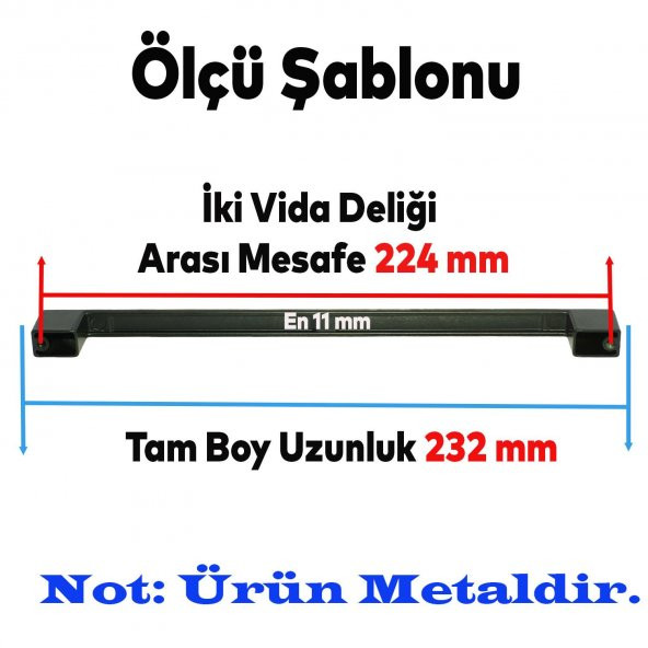 Mobilya Mutfak Banyo Dolabı Çekmece Dolap Kapak Kulpu Kulbu Mat Siyah 224 mm Metal Kulp ürün görseli 1