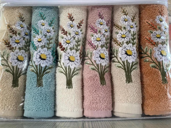 Daisy Flosh Nakışlı 6 lı El Yüz Havlu Takımı ürün görseli 1