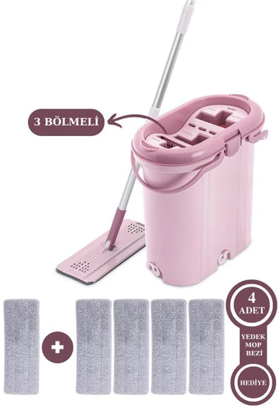 Flora Trio 3 Bölmeli Tablet Mop Temizlik Seti 14lt, 4 Adet Yedek Mikrofiber Bez Hediyeli ürün görseli 1