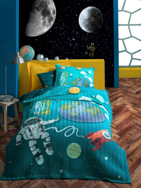 Cotton Box Junior Tek Kişilik Complete Set Little Astronaut Turkuaz ürün görseli 1