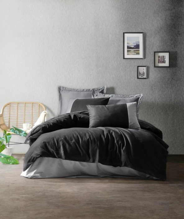 Cotton Box Plain Tek Kişilik Nevresim Takımı Siyah - Gri ürün görseli 1