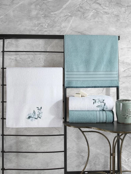 Cotton Box %100 Pamuk Hamam Havlu Seti Colorful Mint-Beyaz ürün görseli 1