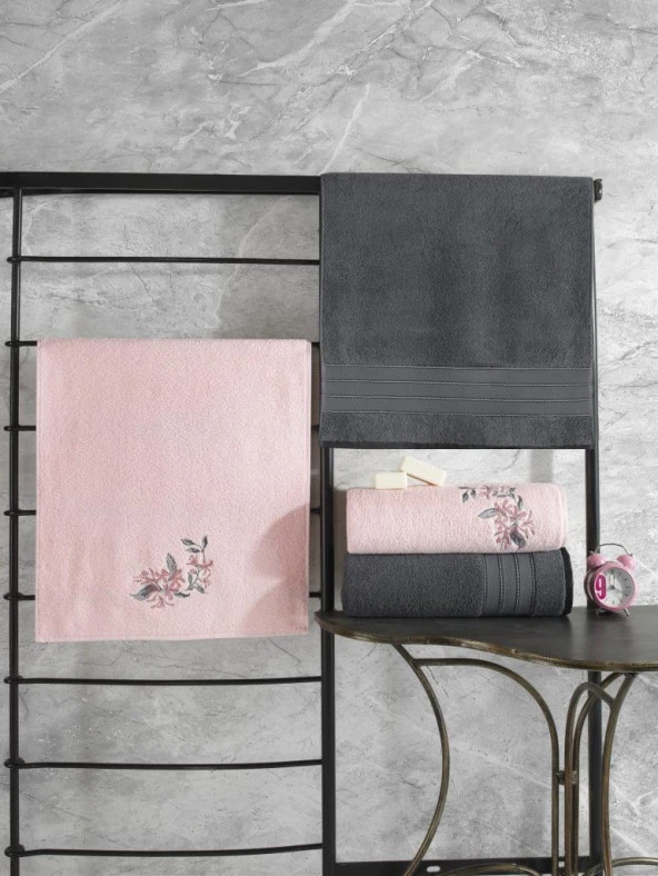 Cotton Box %100 Pamuk Hamam Havlu Seti Colorful Antrasit-Pembe ürün görseli 1