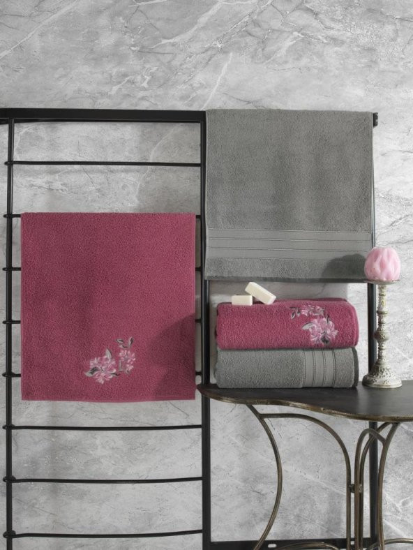 Cotton Box 100 Pamuk Hamam Havlu Seti Colorful Gri-Pembe ürün görseli 1