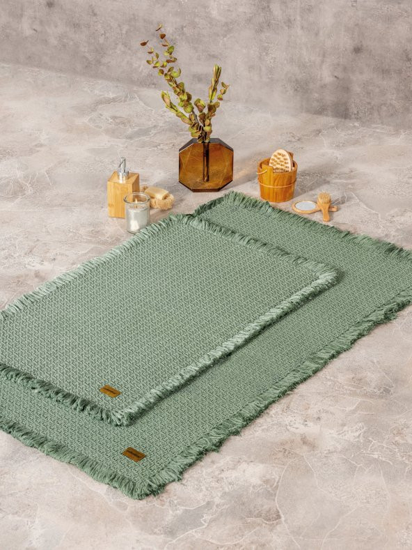 Cotton Box Bath Rug Set Yeşil 75x125 60x90 ürün görseli 1