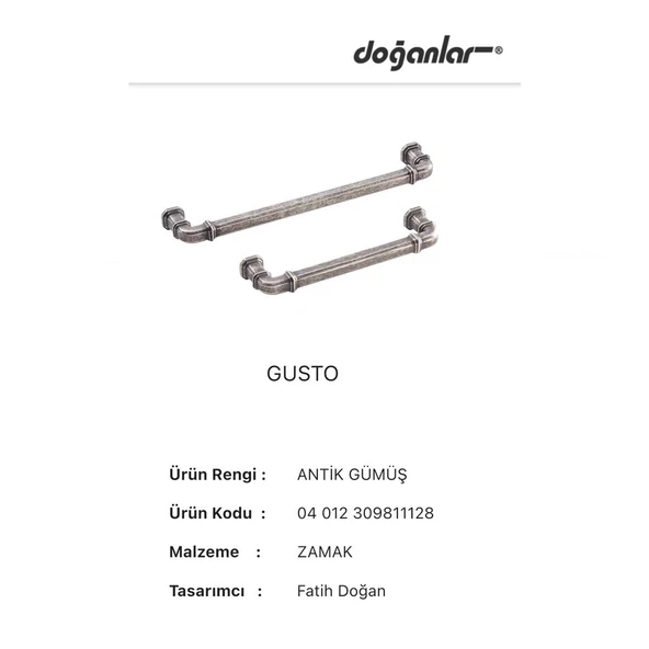Doğanlar Gusto 128 mm Mobilya Kulp Antik Gümüş - Resim 3