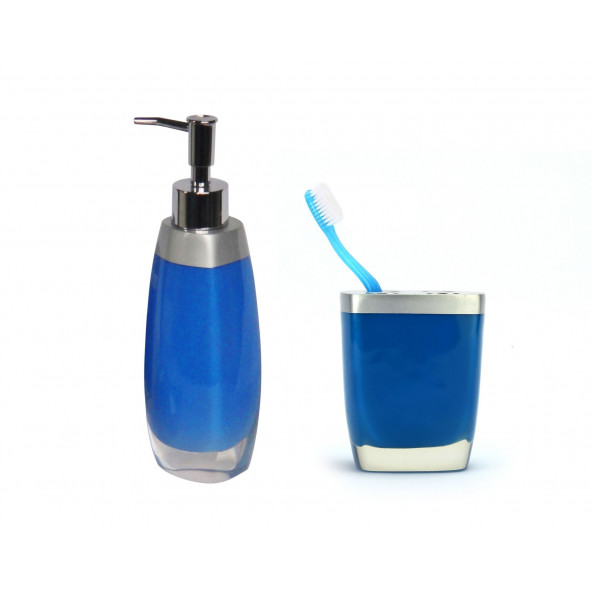 ZBOSP-C290 SIVI SABUNLUKDİŞ FIRÇALIK 2 Lİ BANYO SETİGRİ MAVİ ürün görseli 1