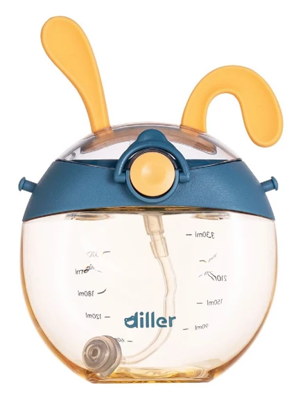 Diller 330 ml Askılı Kırılmaz Tritan Tavşan Şekilli Lacivert Çocuk Matarası ürün görseli 1