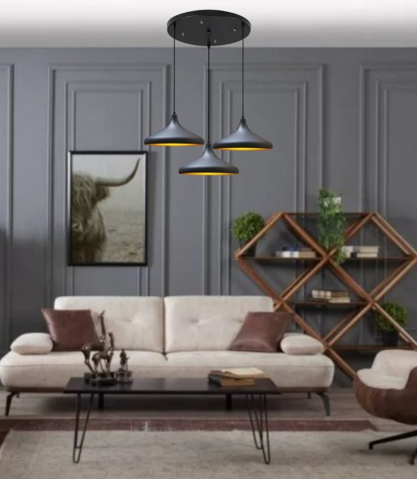Mylights üçlü sarkıt avize metal sarkıt salo. Avize - Resim 2
