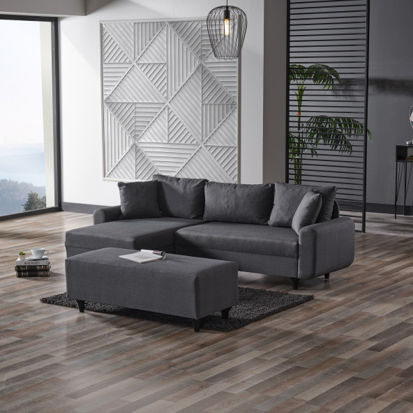 KAGU CORNER FLAVİA KÖŞE TAKIMI PUFLU KOYU GRİ ürün görseli 1