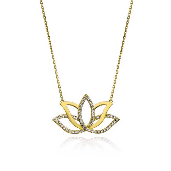 Gümüş Gold Lotus Çiçeği Kadın Kolye ürün görseli 1