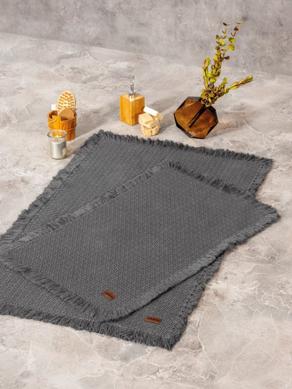 Cotton Box Bath Rug Set Antrasit 75x125 60x90 ürün görseli 1