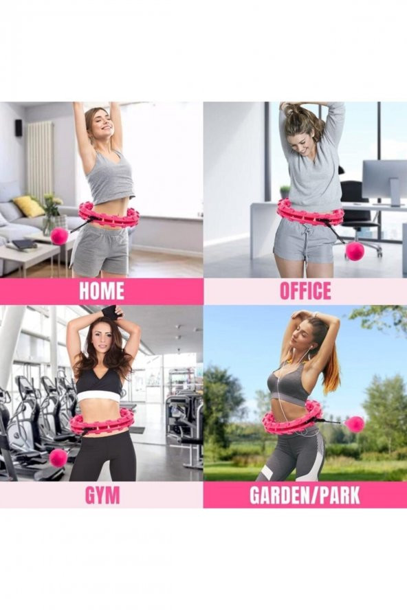Akıllı Hulahop Çemberi 24 Parçalı 360 Derece Ayarlanabilen Masajlı Zayıflama Spor Halkası Pembe Ren - Resim 3
