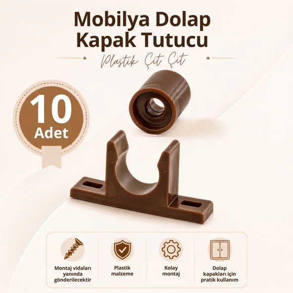 10 ADET Mobilya Dolap Kapak Tutucu Plastik Çıt Çıt Kahverengi Çıtçıt ürün görseli 1