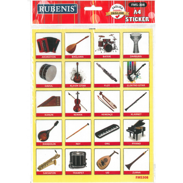 müzik aletleri sticker A4 ebatında her resim 4x4 cm 20 resim ürün görseli 1