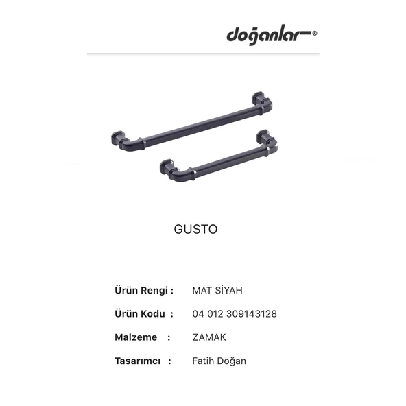 Doğanlar Gusto 128 mm Mobilya Kulp Mat Siyah - Resim 3