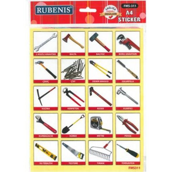 Marangoz Aletleri sticker A4 ebatında her resim 4x4 cm 20 resim ürün görseli 1