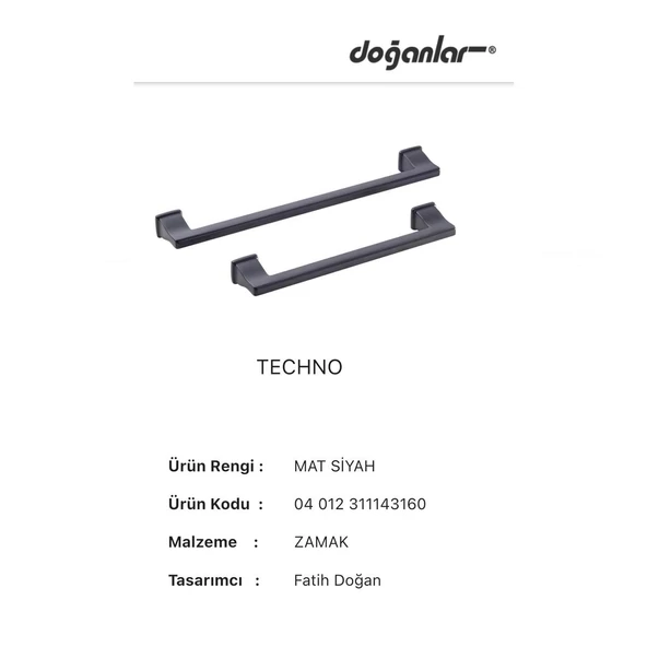 Doğanlar Techno 160 mm Mobilya Kulp Mat Siyah - Resim 3