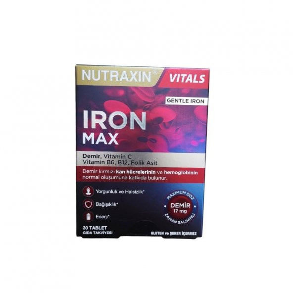 Iron Max Demir, Vitamin C, Vitamin B12 İçeren Takviye Edici Gıda 30 Tablet ürün görseli 1