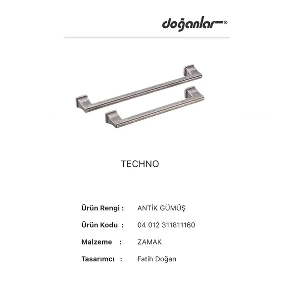 Doğanlar Techno 224 mm Mobilya Kulp Antik Gümüş - Resim 3