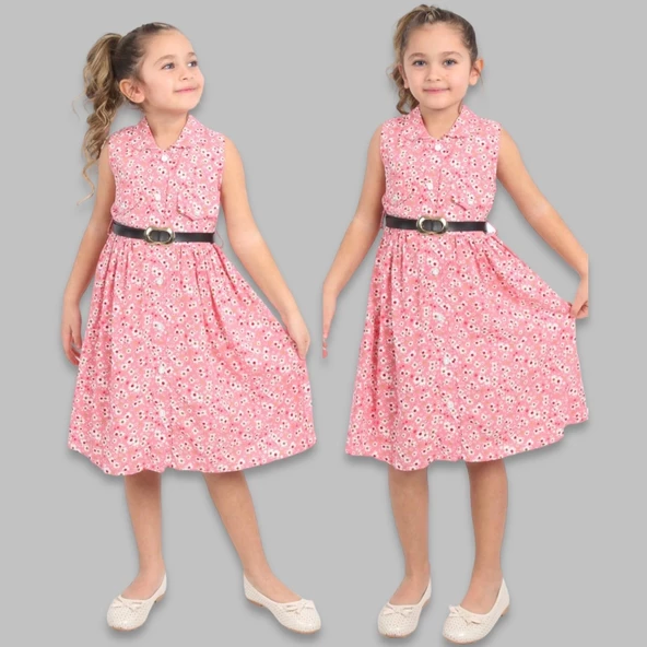 Yeni Model Çiçek Desenli Pembe Renk Elbise - Resim 2
